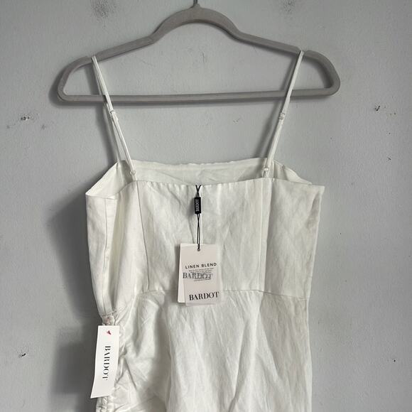NWT Bardot Zayla linen blend side scrunch slimming sleeveless midi dress sz 4 - Picture 8 of 9
